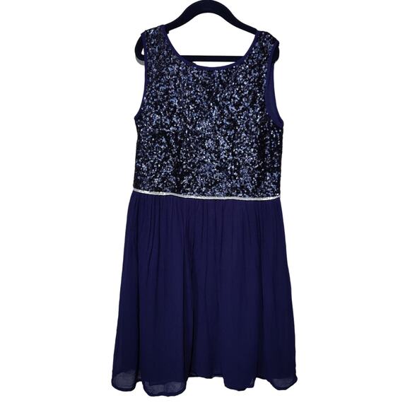 Johnnie B (Boden) Girls Sz 9-10Y Navy Blue Sequin Sleeveless Dress Party Sparkle - Picture 1 of 6